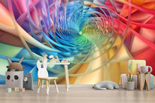 Load image into Gallery viewer, 3D Rainbow Swirl Tunnel Wallpaper Mural | Modern Bold Wall Decor For Kids Room, Bedroom, Nursery, Playroom | Colorful Peel And Stick