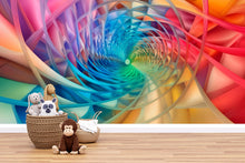 Load image into Gallery viewer, 3D Rainbow Swirl Tunnel Wallpaper Mural | Modern Bold Wall Decor For Kids Room, Bedroom, Nursery, Playroom | Colorful Peel And Stick