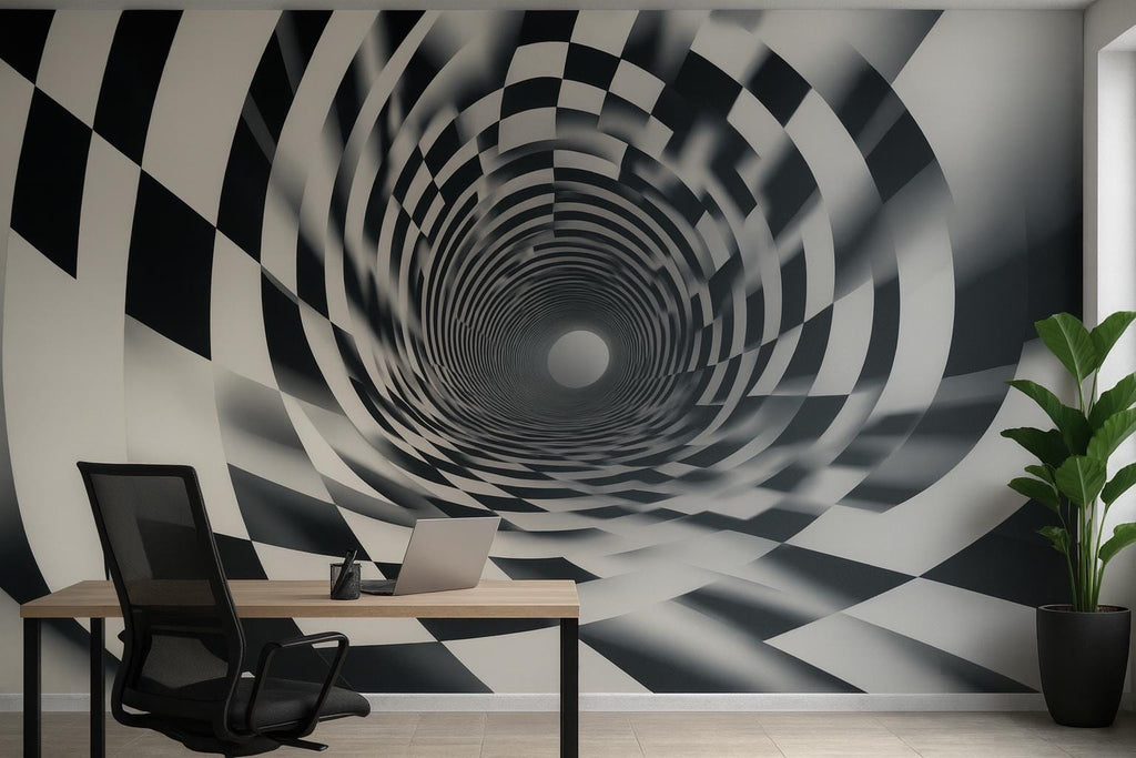 3D Optical Illusion Wallpaper Black And White Modern Tunnel Wall Mural Stylish Room Decor Bold Geometric Wall Art For Bedroom Office