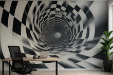 Load image into Gallery viewer, 3D Optical Illusion Wallpaper Black And White Modern Tunnel Wall Mural Stylish Room Decor Bold Geometric Wall Art For Bedroom Office