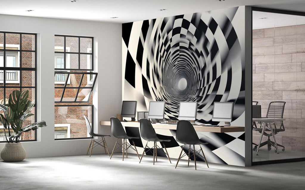 3D Optical Illusion Wallpaper Black And White Modern Tunnel Wall Mural Stylish Room Decor Bold Geometric Wall Art For Bedroom Office