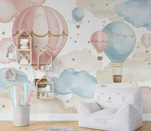 Load image into Gallery viewer, Balloon Watercolor Cloud Wallpaper Colorful Nursery Peel Stick Girl room Wallpaper Nursery Self Adhesive Rainbow nursery decor Mural 903RS