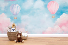 Load image into Gallery viewer, Hot Air Balloon Wallpaper For Nursery – Pink And Lavender Cloud Wall Mural – 3D Peel And Stick Stylish Wall Decor – Modern Bold Baby Shower