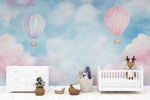Load image into Gallery viewer, Hot Air Balloon Wallpaper For Nursery – Pink And Lavender Cloud Wall Mural – 3D Peel And Stick Stylish Wall Decor – Modern Bold Baby Shower