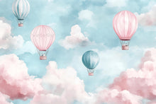 Load image into Gallery viewer, Hot Air Balloon Wallpaper For Nursery – Pink And Teal Cloud Wall Mural – 3D Peel And Stick Stylish Kids Room Decor – Modern Bold Baby