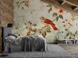 Vintage Bird Floral Wallpaper Mural – 3D Botanical Wall Decor – Peel And Stick Stylish Bedroom Living Room Wallpaper – Modern Bold Holiday