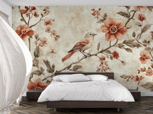 Load image into Gallery viewer, Vintage Bird Floral Wallpaper Mural – Warm Botanical Wall Decor – 3D Peel And Stick Stylish Bedroom Living Room Wallpaper – Modern Bold