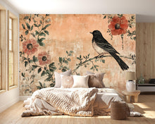 Load image into Gallery viewer, Vintage Black Bird Floral Wallpaper Mural – Rustic Botanical Wall Decor – 3D Peel And Stick Stylish Bedroom Living Room Wallpaper