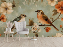 Load image into Gallery viewer, Vintage Bird Floral Wallpaper Mural – Two Songbirds Botanical Wall Decor – 3D Peel And Stick Stylish Bedroom Living Room Wallpaper