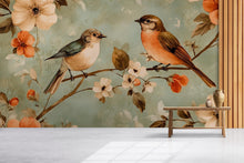 Load image into Gallery viewer, Vintage Bird Floral Wallpaper Mural – Two Songbirds Botanical Wall Decor – 3D Peel And Stick Stylish Bedroom Living Room Wallpaper