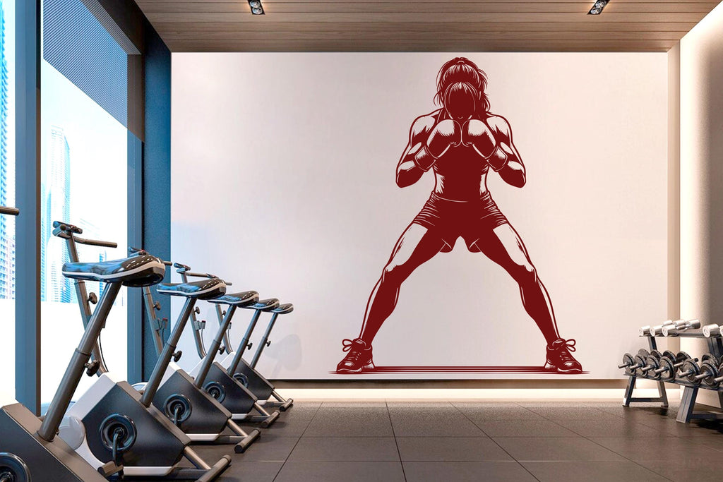 Boxing Girl Gym Wall Decal Girl Power fitness Quote Decor Workout Art Vinyl Gym Wall Stickers Bedroom Gym Workout Girl Crossfit 906RS
