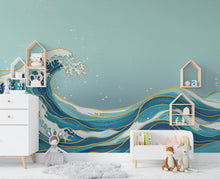 Load image into Gallery viewer, Ocean Wave Watercolor Wave Wallpaper Ocean Nursery Peel Stick room Wallpaper Nursery Self Adhesive Ocean nursery decor Mural 907RS
