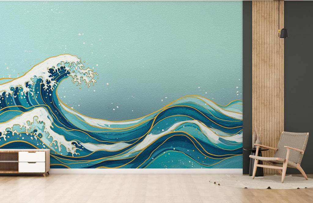 Ocean Wave Watercolor Wave Wallpaper Ocean Nursery Peel Stick room Wallpaper Nursery Self Adhesive Ocean nursery decor Mural 907RS