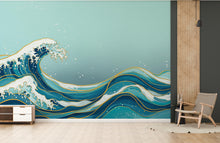 Load image into Gallery viewer, Ocean Wave Watercolor Wave Wallpaper Ocean Nursery Peel Stick room Wallpaper Nursery Self Adhesive Ocean nursery decor Mural 907RS
