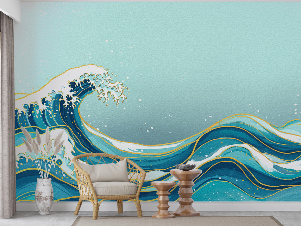 Ocean Wave Watercolor Wave Wallpaper Ocean Nursery Peel Stick room Wallpaper Nursery Self Adhesive Ocean nursery decor Mural 907RS