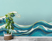 Load image into Gallery viewer, Ocean Wave Watercolor Wave Wallpaper Ocean Nursery Peel Stick room Wallpaper Nursery Self Adhesive Ocean nursery decor Mural 907RS