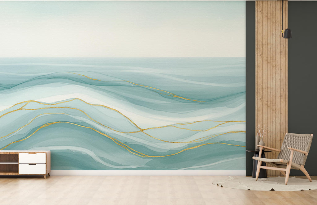 Ocean Wave Watercolor Wave Wallpaper Ocean Nursery Peel Stick room Wallpaper Nursery Self Adhesive Ocean nursery decor Mural 908RS