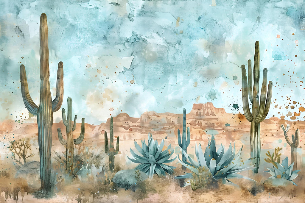 Desert Cactus Wallpaper Mural – Southwest Watercolor Wall Decor – 3D Peel And Stick Stylish Bedroom Living Room Wallpaper – Modern Bold