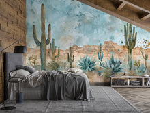 Load image into Gallery viewer, Desert Cactus Wallpaper Mural – Southwest Watercolor Wall Decor – 3D Peel And Stick Stylish Bedroom Living Room Wallpaper – Modern Bold
