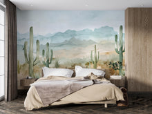 Load image into Gallery viewer, Watercolor Desert Cactus Wallpaper Mural – Southwest Mountain Wall Decor – 3D Peel And Stick Stylish Bedroom Living Room Wallpaper – Modern