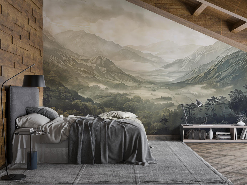 Stylish 3D Mountain Landscape Wallpaper Mural | Modern Scenic Wall Art for Bedroom Living Room | Bold Wall Decor Nature Inspired Gift