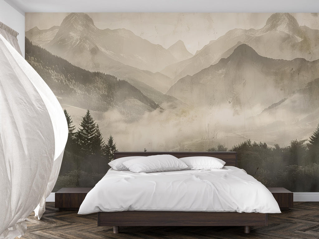 3D Mountain Forest Landscape Wallpaper Mural | Stylish Modern Wall Decor for Bedroom or Living Room | Bold Scenic Nature Wall Art Gift Home