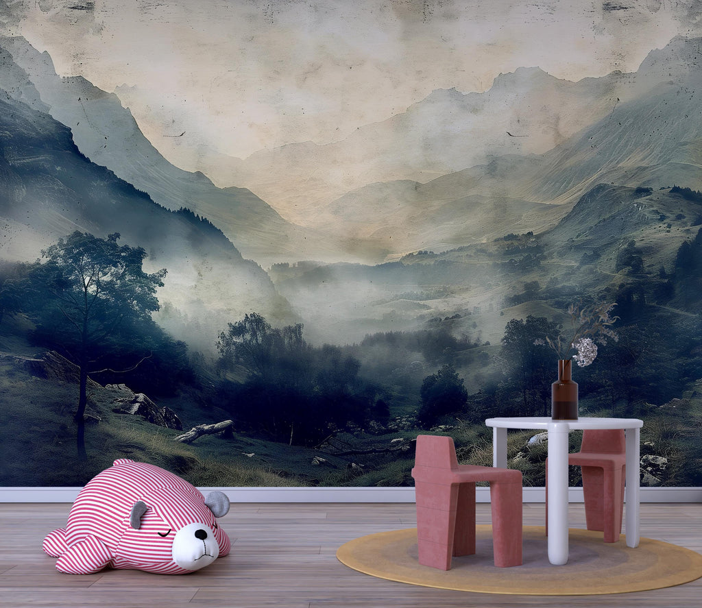 3D Mountain Landscape Wallpaper Mural | Stylish Wall Decor for Nursery Kids Room or Living Room | Modern Scenic Bold Wallpaper Gift Home