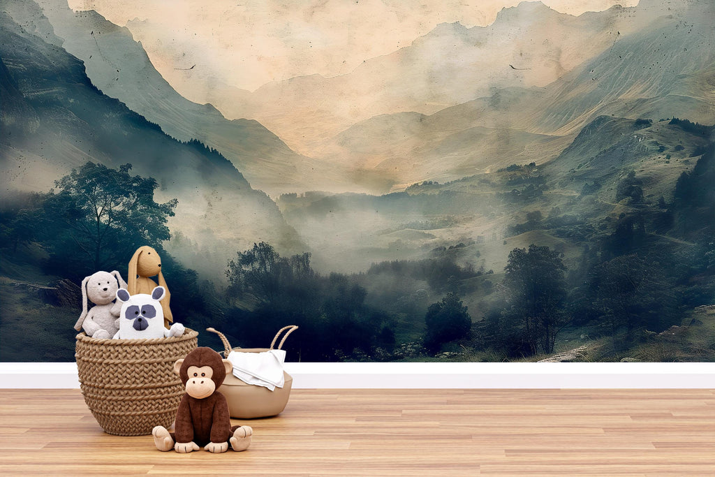 3D Mountain Landscape Wallpaper Mural | Stylish Wall Decor for Nursery Kids Room or Living Room | Modern Scenic Bold Wallpaper Gift Home
