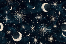 Load image into Gallery viewer, 3D Celestial Moon and Stars Wallpaper Mural | Stylish Night Sky Wall Decor for Nursery or Kids Room | Bold Modern Wall Art Gift for Home