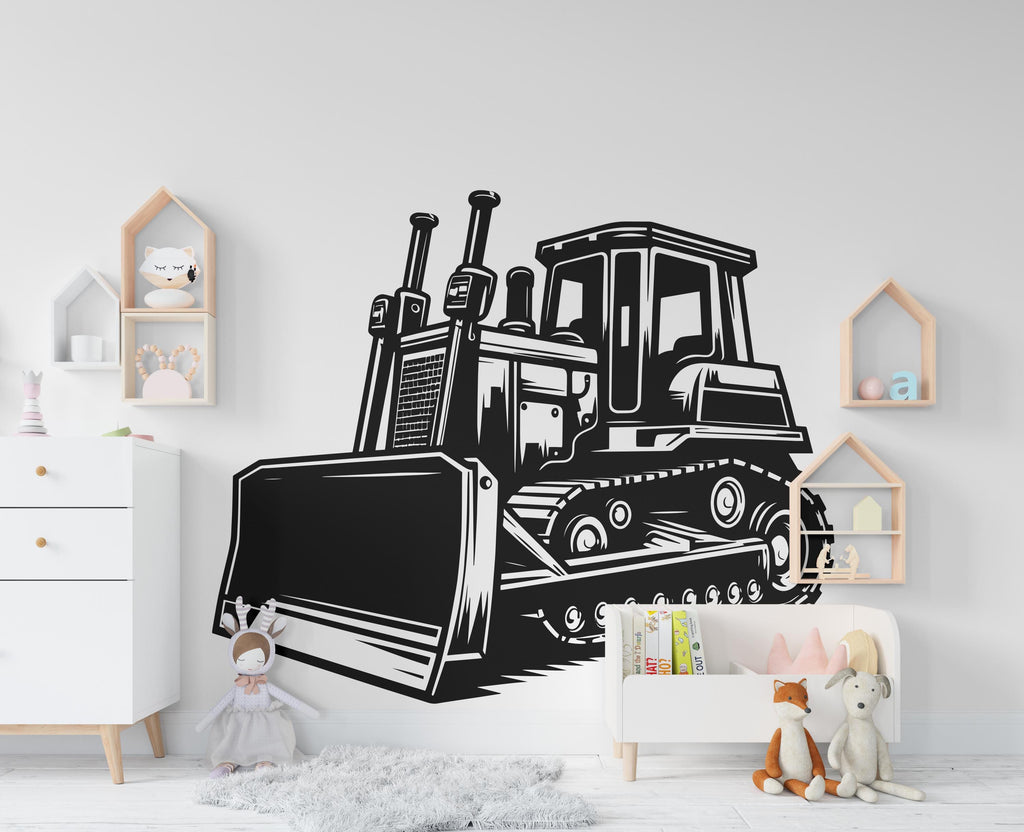 Bulldozer wall decal Construction Bulldozer Truck Wall Decal Kids Decal Custom Name Name Nursery wall Vinyl Sticker Decor 878RS