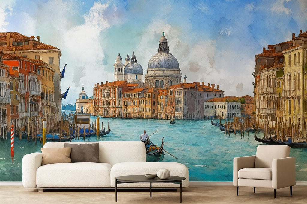 Venice Canal Scenic Mural Wallpaper | 3D City Landscape Wall Decor | Italian Venice Gondola Peel And Stick Wallpaper For Living Room Bedroom