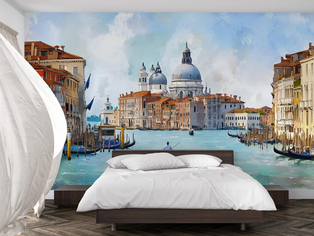 Venice Canal Scenic Mural Wallpaper | 3D City Landscape Wall Decor | Italian Venice Gondola Peel And Stick Wallpaper For Living Room Bedroom