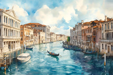 Load image into Gallery viewer, Venice Canal Wallpaper Mural – 3D Watercolor City Wall Art With Gondolas, Italy Style Peel And Stick Wallpaper For Living Room