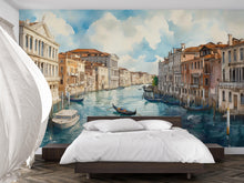 Load image into Gallery viewer, Venice Canal Wallpaper Mural – 3D Watercolor City Wall Art With Gondolas, Italy Style Peel And Stick Wallpaper For Living Room