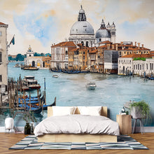 Load image into Gallery viewer, Venice Canal 3D Wallpaper Mural | Italian Gondola Cityscape Wall Decor | Large Peel and Stick Wallpaper for Bedroom Living Room Office Gift