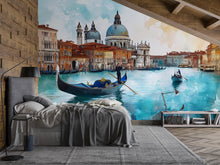 Load image into Gallery viewer, Venice Canal View 3D Wallpaper Mural – Italian Cityscape Wall Decor With Gondola – Modern Bold Stylish Room Accent – Living Room Bedroom