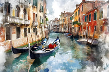 Load image into Gallery viewer, Venice Gondola Canal Wallpaper Mural – 3D Watercolor Cityscape Wall Decor, Modern Bold Bedroom Living Room Stylish Gift, Italian City Wall