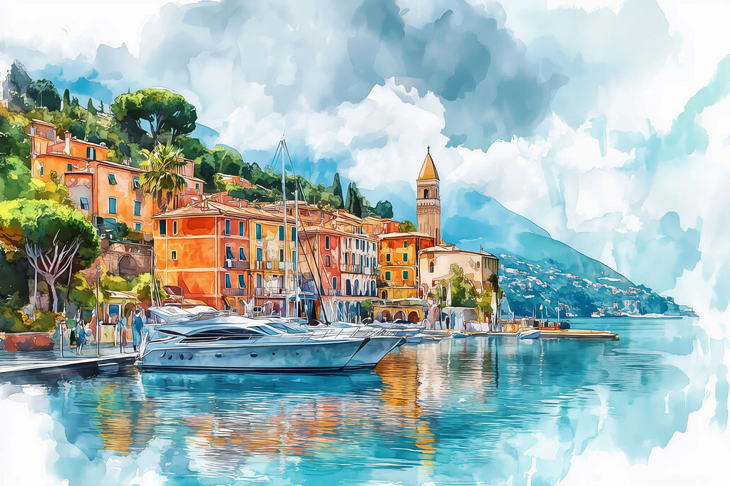 Stylish 3D Wallpaper Italy Portofino Village Seaside Wall Mural | Modern Bold Wall Decor Coastal Landscape | Gift For Home Bedroom