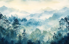 Load image into Gallery viewer, 3D Watercolor Forest Mountain Wallpaper Mural | Stylish Modern Wall Decor for Kids Room, Teen Bedroom or Nursery | Bold Scenic Wall Art Gift