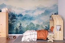 Load image into Gallery viewer, 3D Watercolor Forest Mountain Wallpaper Mural | Stylish Modern Wall Decor for Kids Room, Teen Bedroom or Nursery | Bold Scenic Wall Art Gift