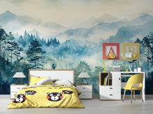 Load image into Gallery viewer, 3D Watercolor Forest Mountain Wallpaper Mural | Stylish Modern Wall Decor for Kids Room, Teen Bedroom or Nursery | Bold Scenic Wall Art Gift