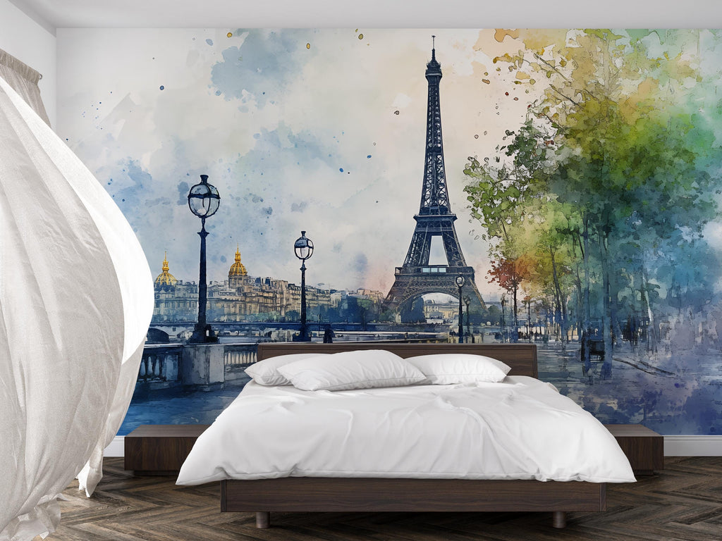 Paris Eiffel Tower 3D Wallpaper Mural – Stylish Wall Decor, Modern Bold Living Room Accent, Travel-Inspired Home Gift, Removable