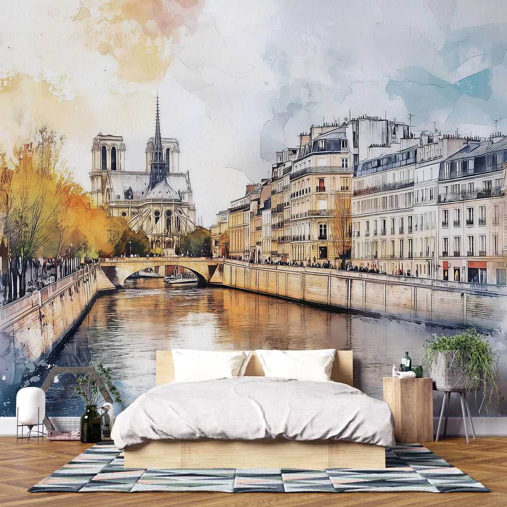Paris Wall Mural Notre Dame Cathedral 3D Wallpaper – Elegant Parisian Wall Decor For Bedroom Or Living Room – Modern Stylish Home Gift Idea