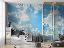 Load image into Gallery viewer, 3D Sky and Clouds Wallpaper Mural | Stylish Bold Modern Wall Decor | Realistic Blue Sky Wall Art for Bedroom, Kids Room, Office | Gift Home