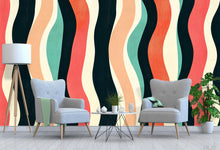 Load image into Gallery viewer, 3D Retro Wavy Stripes Wallpaper Mural | Bold Stylish Modern Wall Decor | Abstract Colorful Lines Wall Art for Living Room Bedroom Office