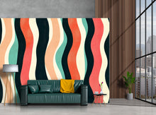 Load image into Gallery viewer, 3D Retro Wavy Stripes Wallpaper Mural | Bold Stylish Modern Wall Decor | Abstract Colorful Lines Wall Art for Living Room Bedroom Office