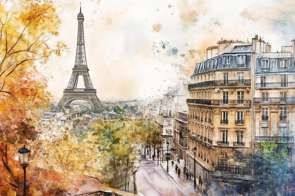 Paris Eiffel Tower Cityscape 3D Wallpaper Mural | Stylish Wall Decor for Bedroom Living Room Office | Bold Modern Removable Wallpaper