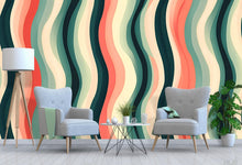 Load image into Gallery viewer, 3D Retro Wave Stripes Wallpaper Mural | Bold Stylish Modern Wall Decor | Layered Abstract Wavy Lines for Living Room Bedroom Office | Gift