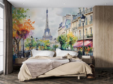 Load image into Gallery viewer, Paris Eiffel Tower Watercolor 3D Wallpaper Mural | Modern Bold Stylish Wall Decor for Bedroom Living Room Office | Unique Gift Travel