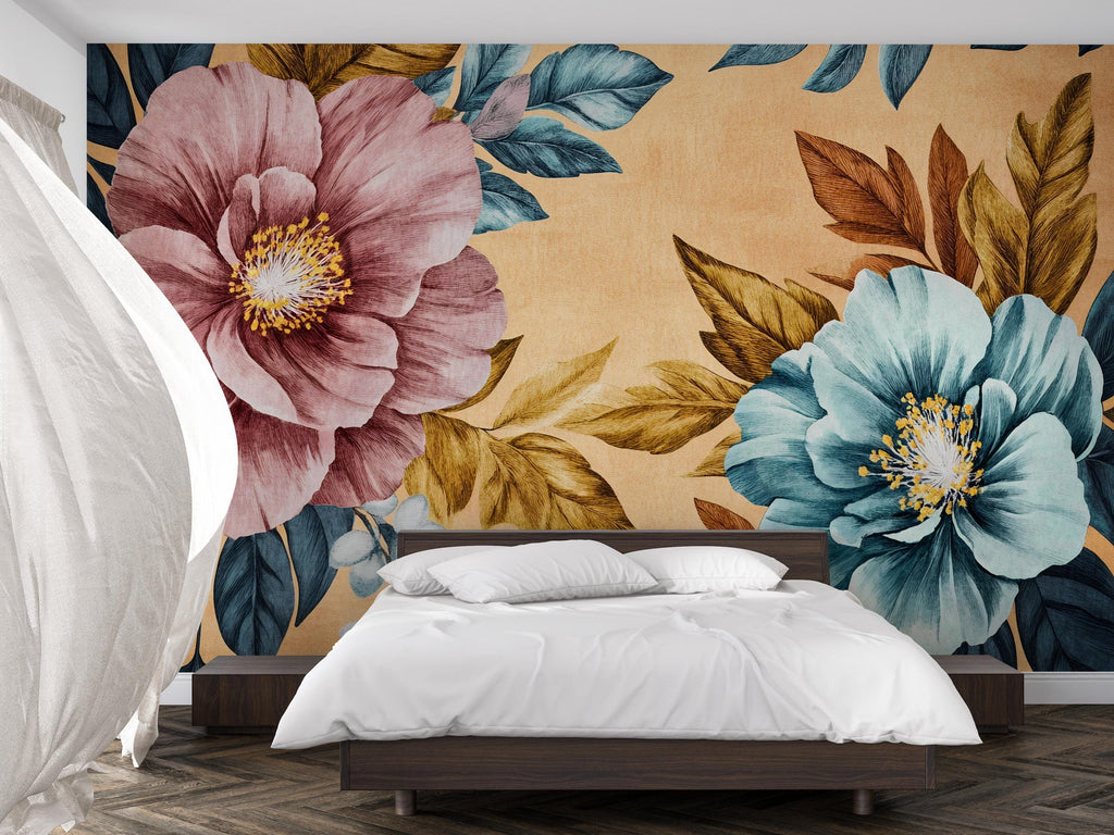 3D Oversized Floral Wallpaper Mural | Bold Vintage Botanical Wall Decor | Stylish Modern Wall Art for Bedroom Living Room Office